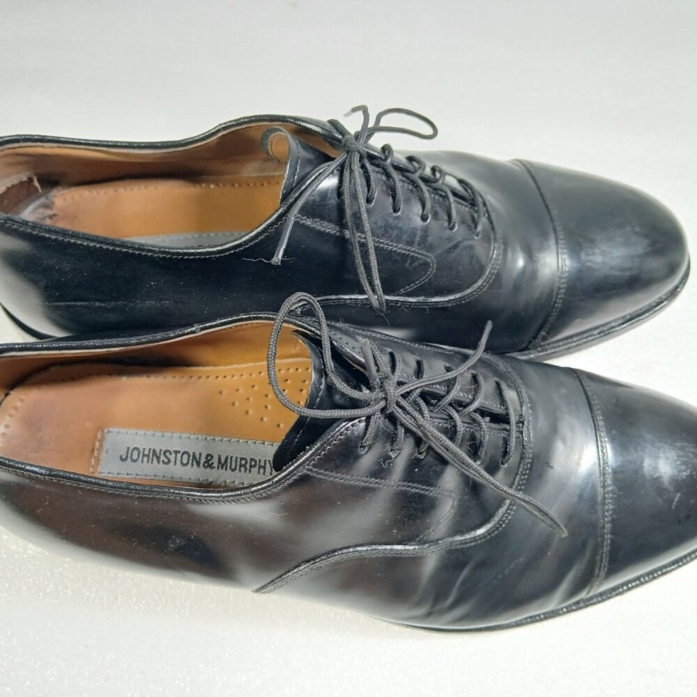 Johnston & Murphy Optima Comfort Black Leather Cap Toe Oxfords Mens 9 Good Cond